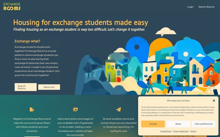 Screenshot of exchange-rooms.com