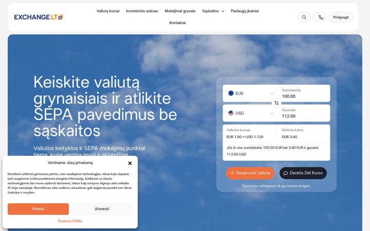 Snímek obrazovky exchange.lt