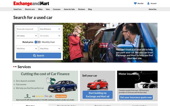 Screenshot of exchangeandmart.co.uk