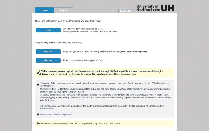 Screenshot of exchangefile.herts.ac.uk