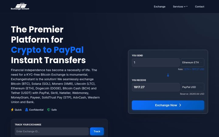 Screenshot of exchangeinstant.com