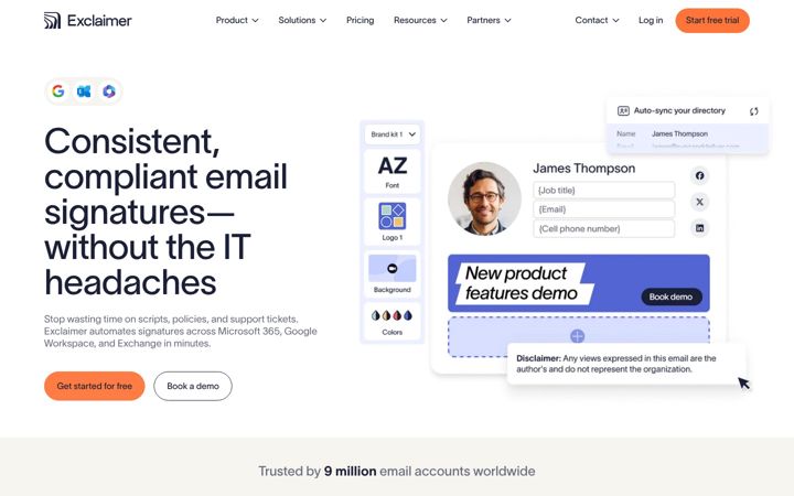 Screenshot of exclaimer.com
