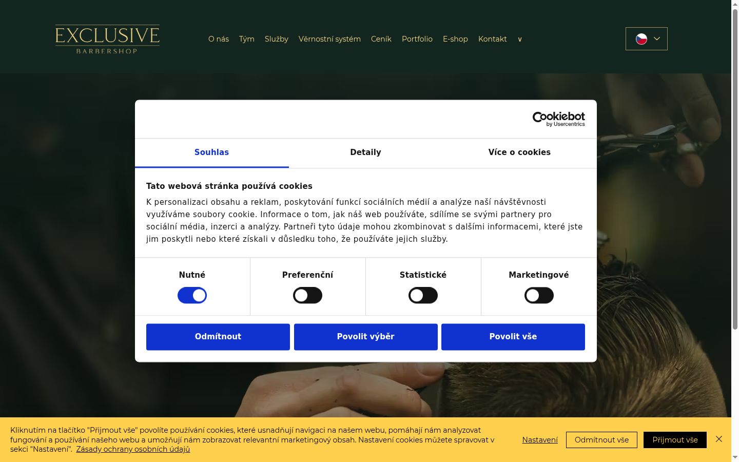 Captura de ecrã do banner de consentimento apresentado antes de qualquer interação