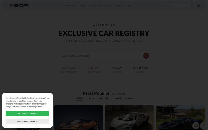 Screenshot of exclusivecarregistry.com