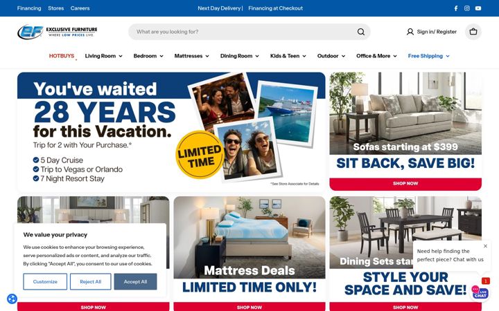 Screenshot of exclusivefurniture.com