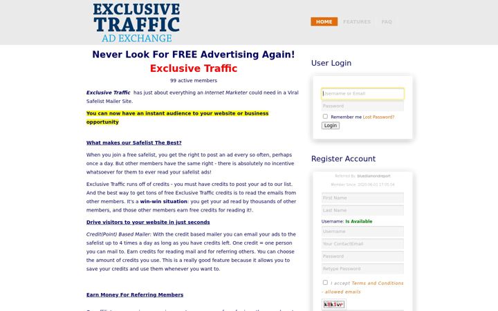 Screenshot of exclusivetrafficadexchange.com