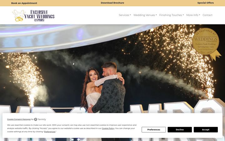 Screenshot of exclusiveyachtweddings.com