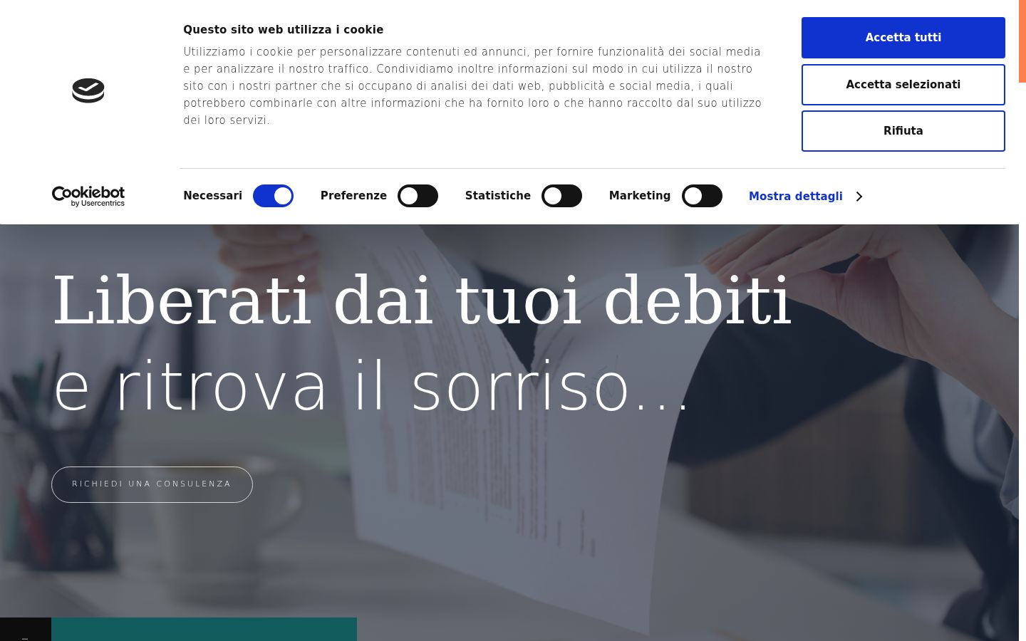 Screenshot del banner di consenso mostrato prima di qualsiasi interazione