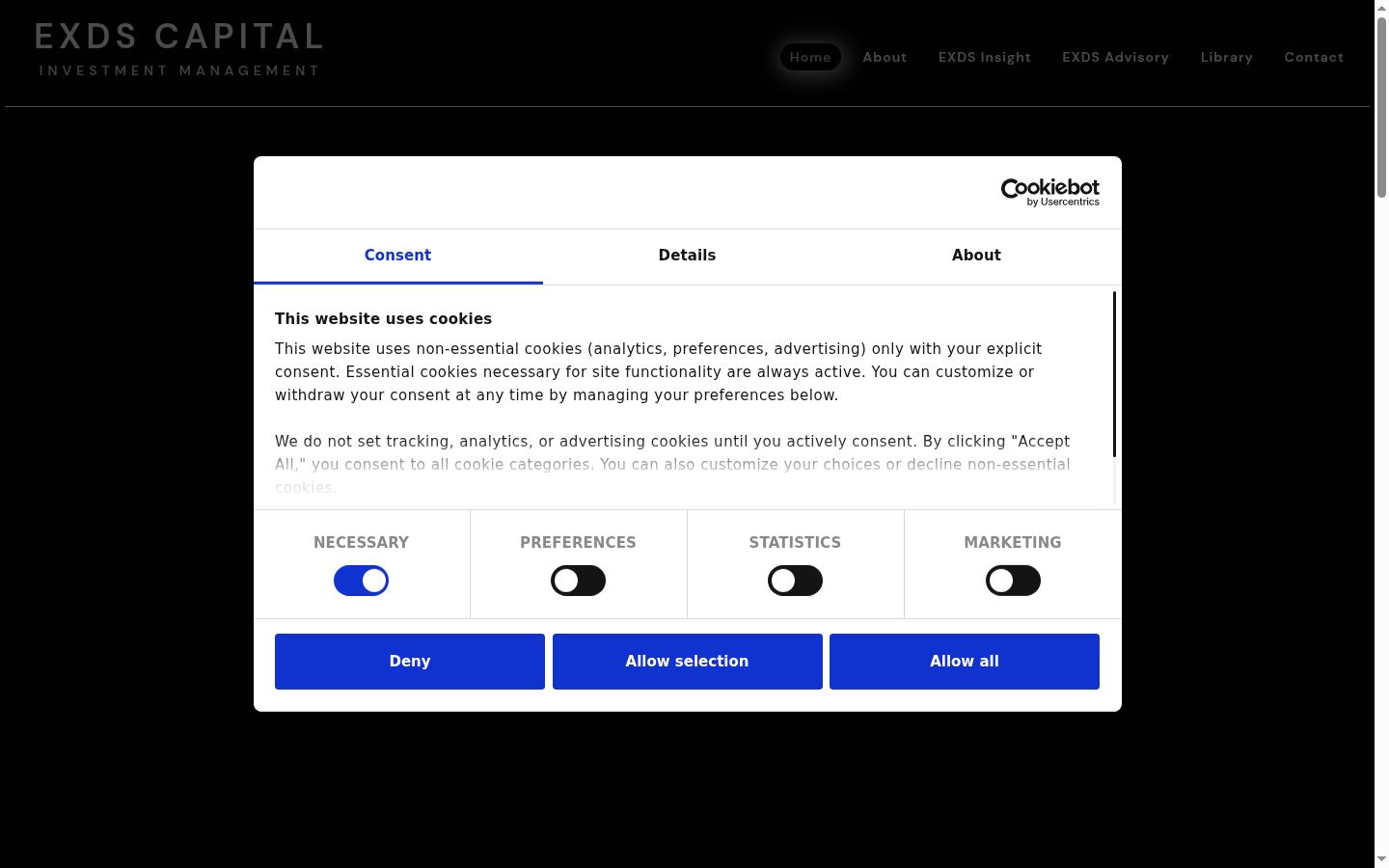 Screenshot del banner di consenso mostrato prima di qualsiasi interazione