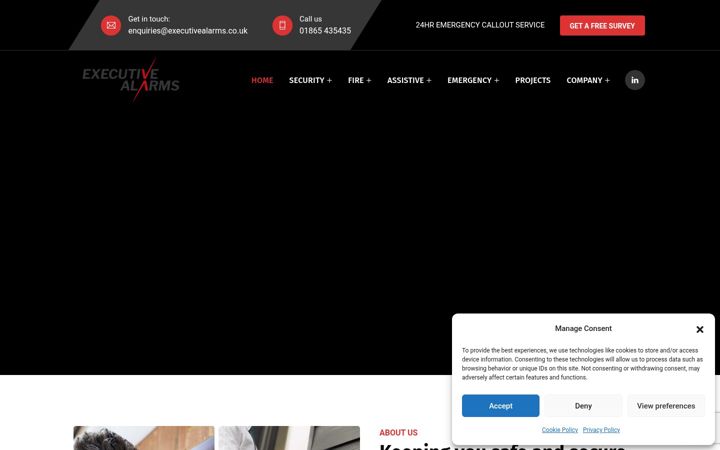 Screenshot stránky executivealarms.co.uk