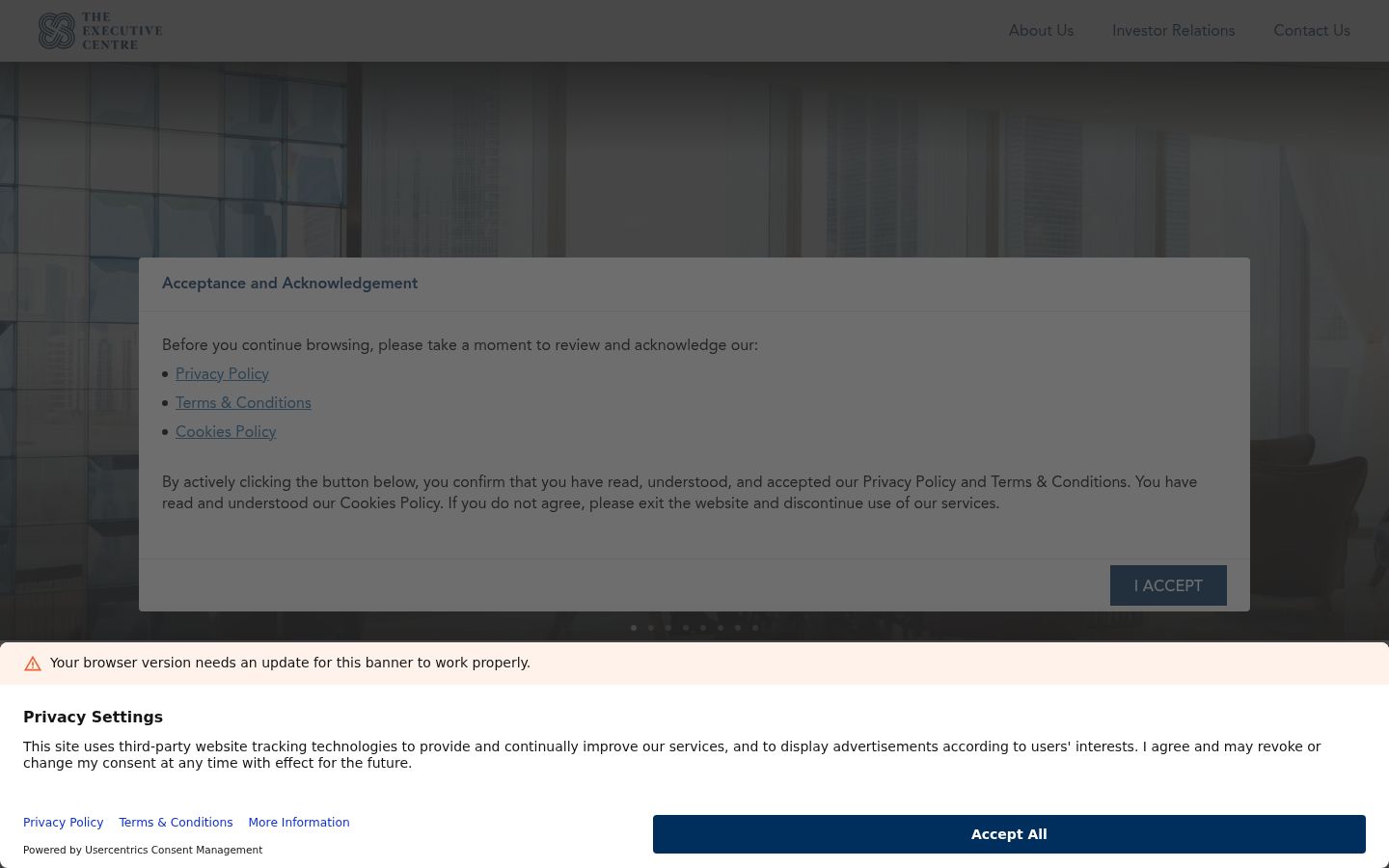 Screenshot of the consent banner shown before any interaction