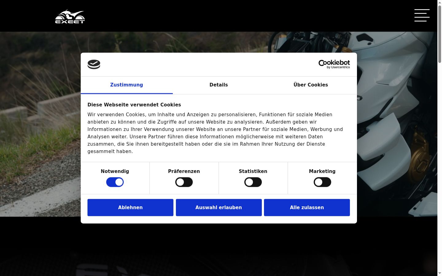 Captura de ecrã do banner de consentimento apresentado antes de qualquer interação