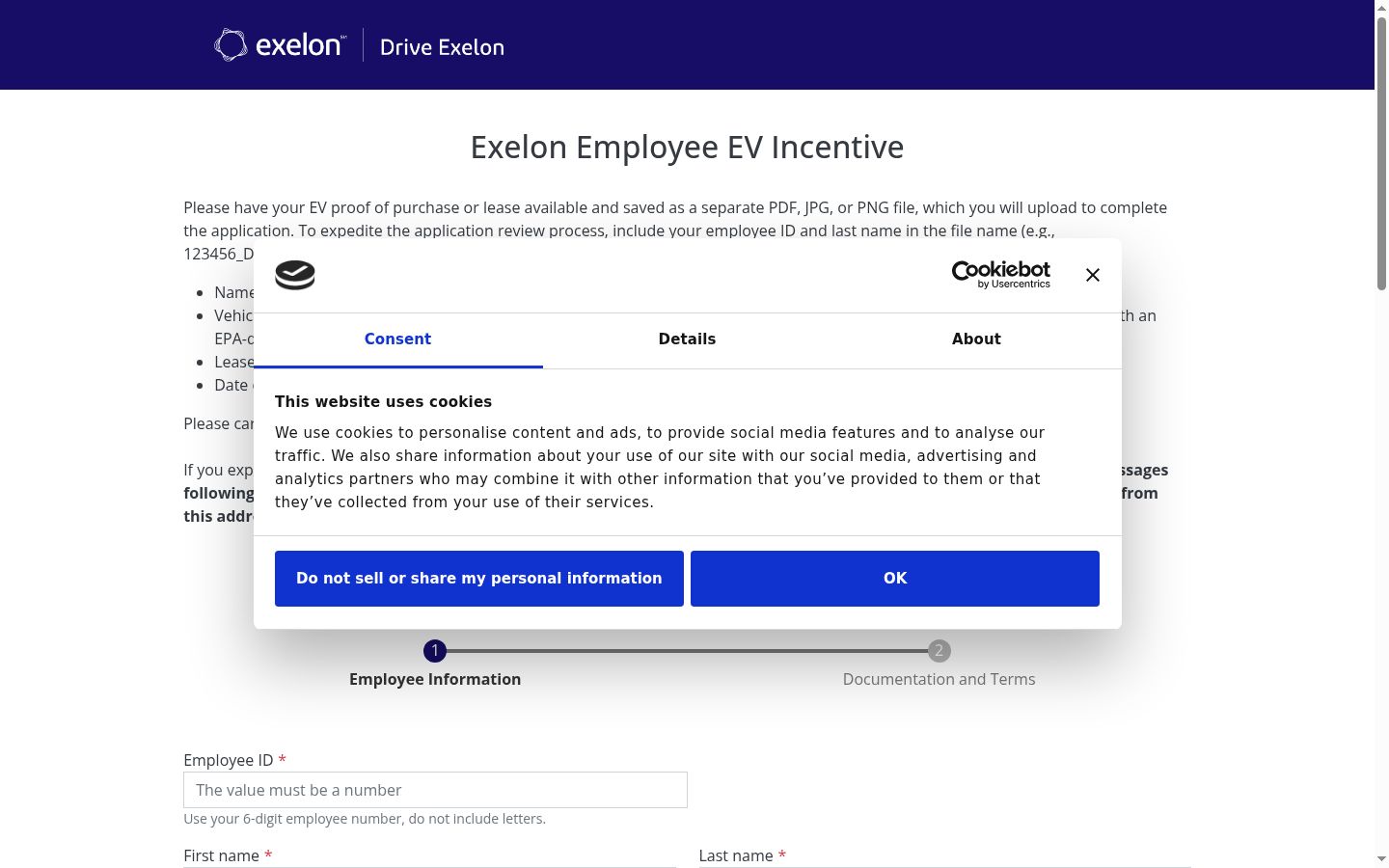 Captură de ecran a bannerului de consimțământ afișat înainte de orice interacțiune