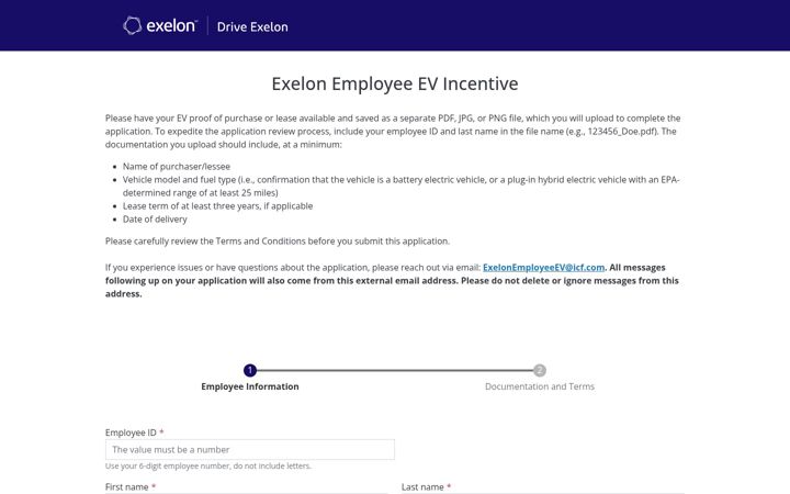 Screenshot of exelonemployeeevincentive.com