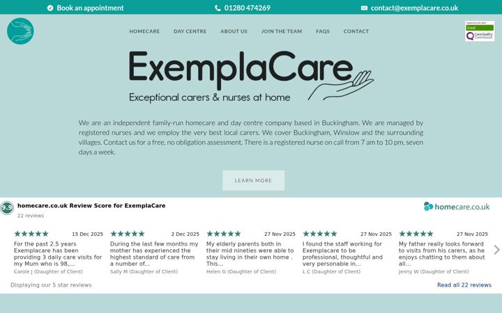Screenshot of exemplacare.co.uk