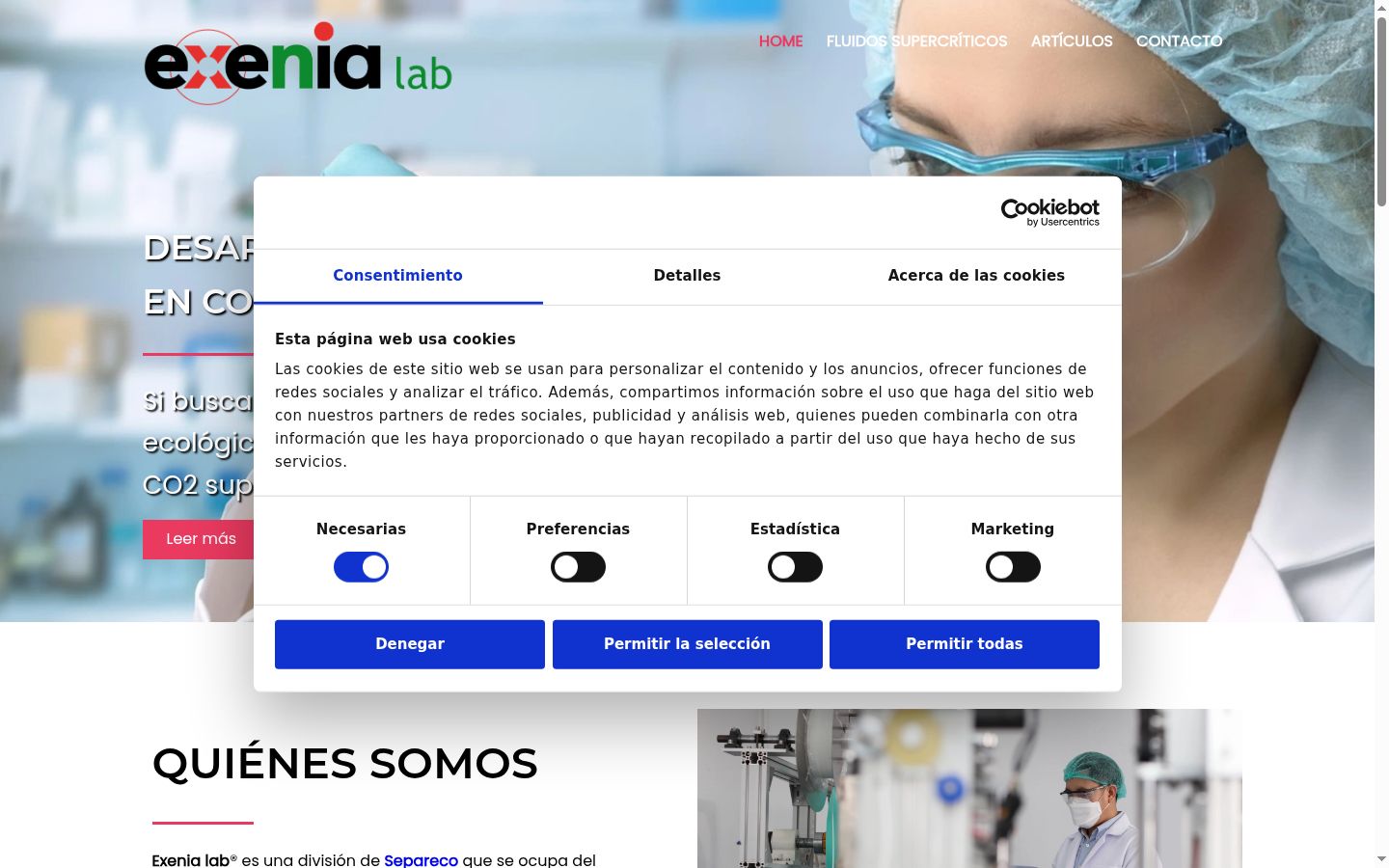 Captura de ecrã do banner de consentimento apresentado antes de qualquer interação