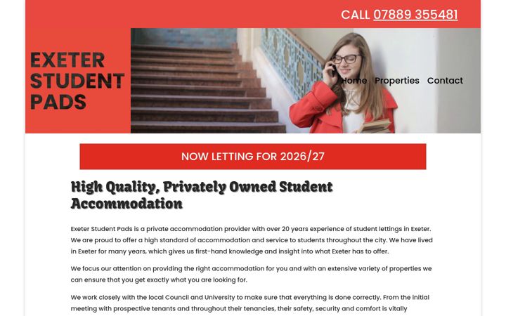 Screenshot of exeterstudentpads.co.uk