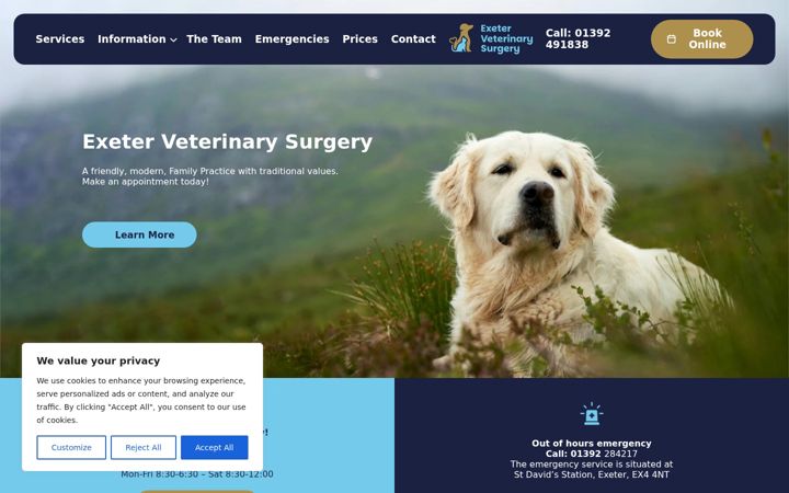 Screenshot of exetervets.co.uk