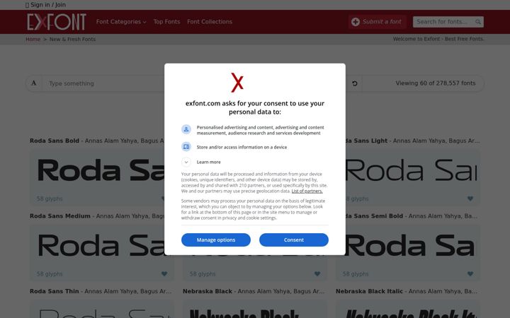 Skjámynd af exfont.com