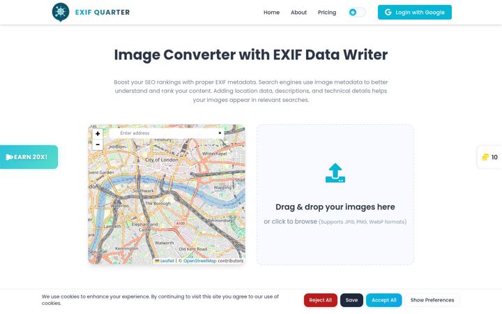 Screenshot of exifquarter.com