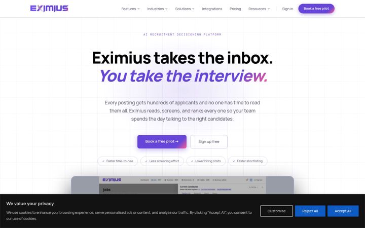 Screenshot of eximius.ai