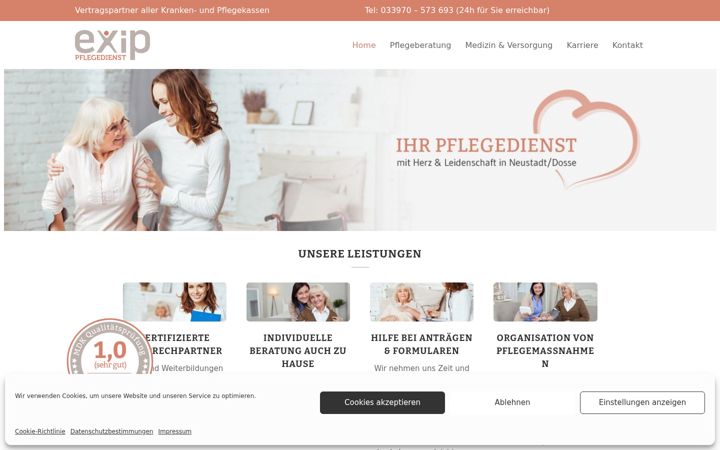 Screenshot of exip-pflegedienst.de