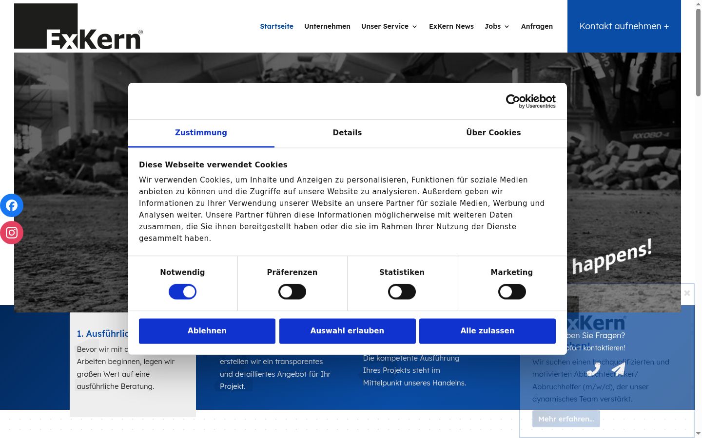 Screenshot del banner di consenso mostrato prima di qualsiasi interazione