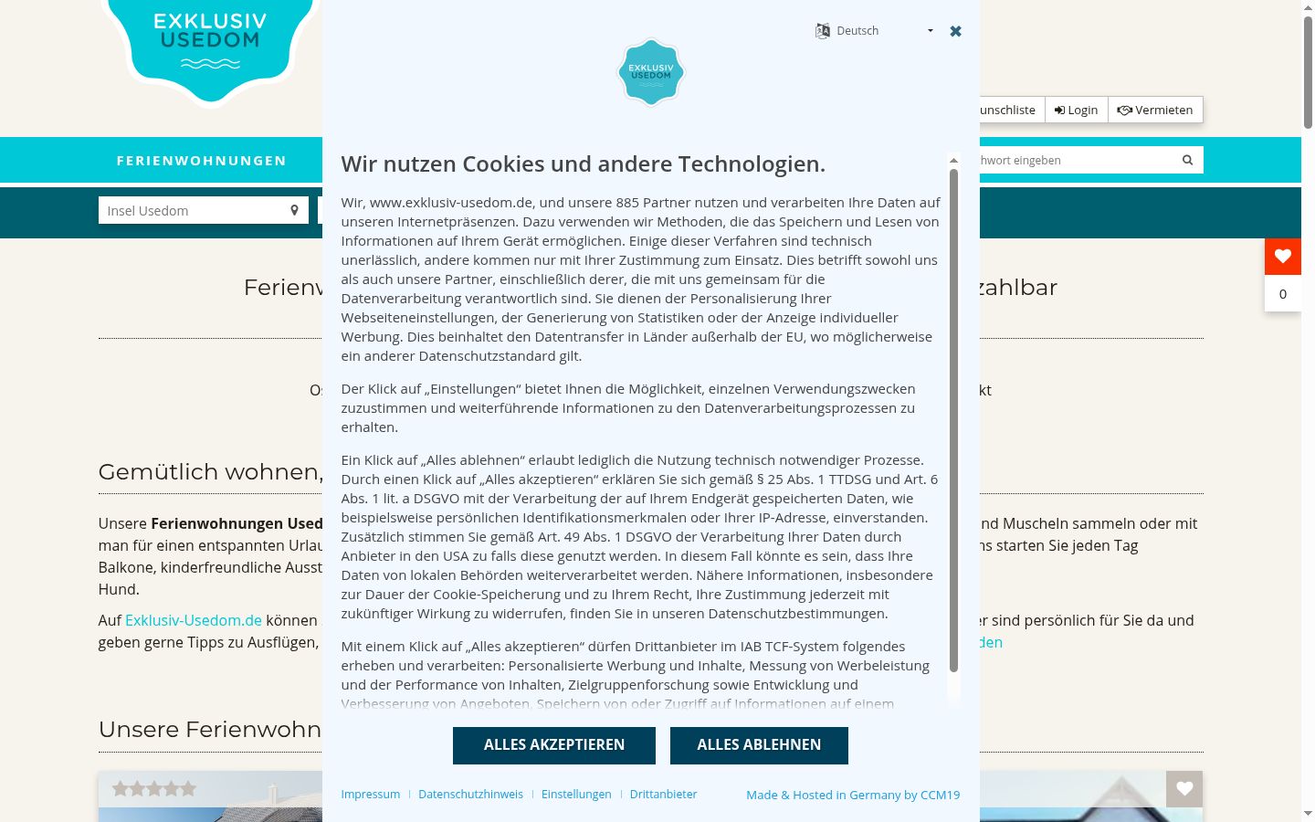 Screenshot van de toestemmingsbanner zoals getoond vóór enige interactie
