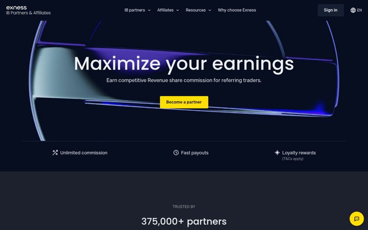 Screenshot of exnessaffiliates.com