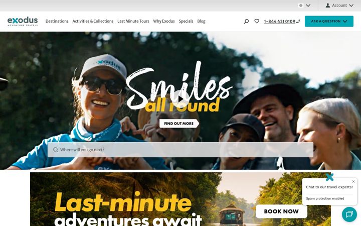 Screenshot of exodustravels.com