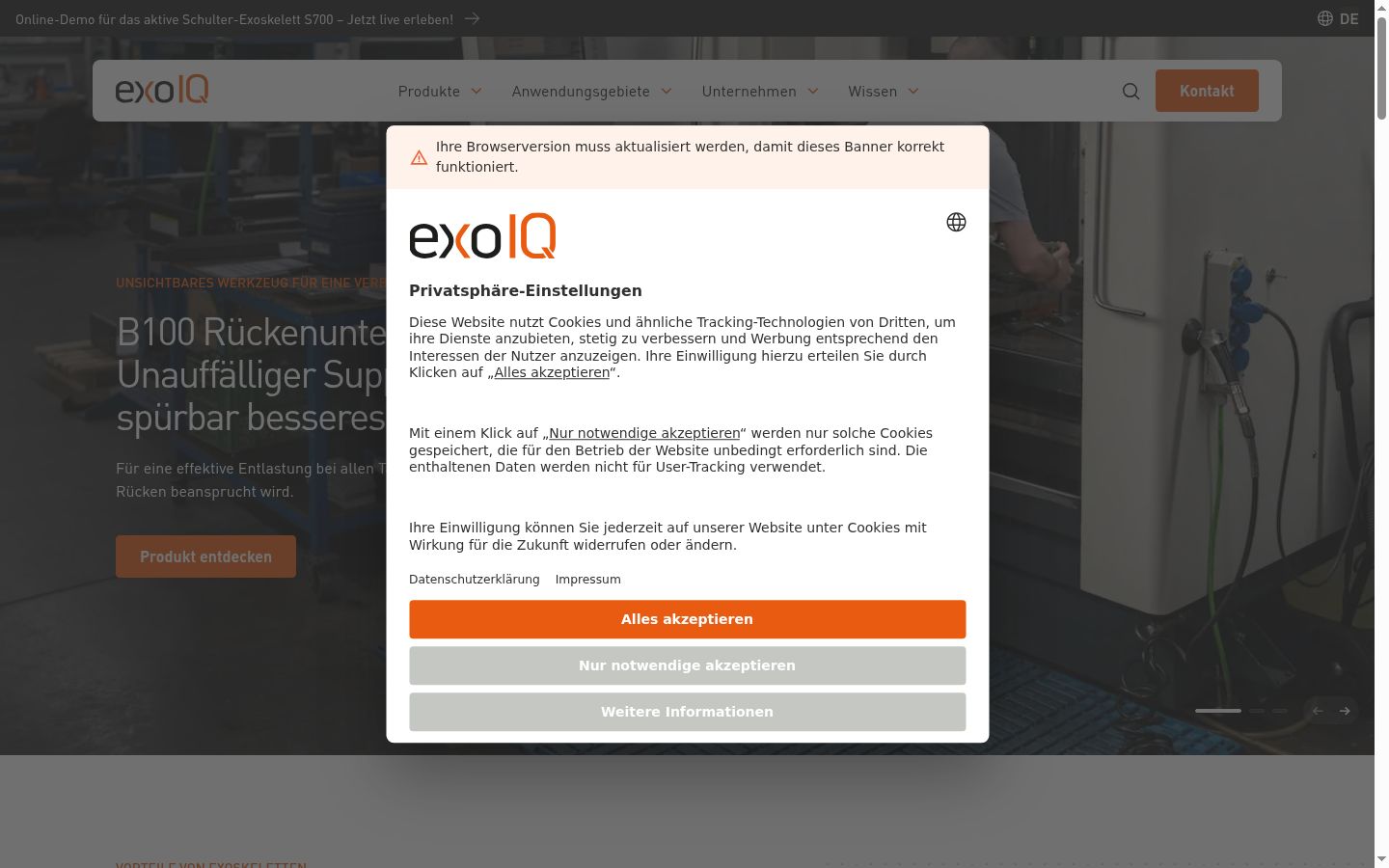 Capture d'écran de la bannière de consentement affichée avant toute interaction