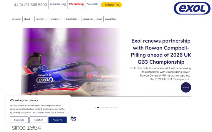 Screenshot of exol-lubricants.com