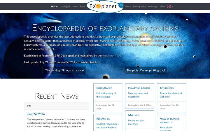 Snímek obrazovky exoplanet.eu