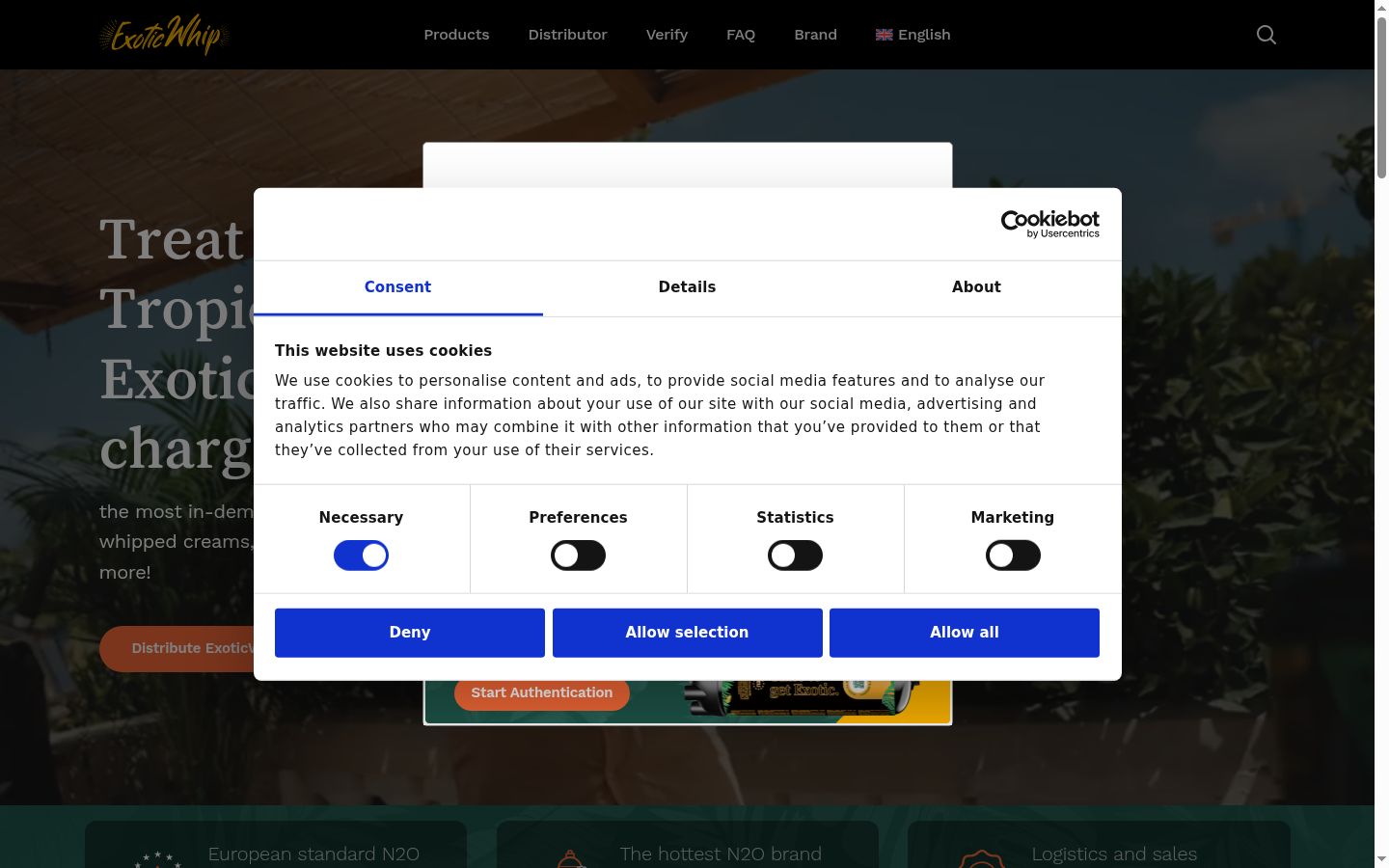 Screenshot del banner di consenso mostrato prima di qualsiasi interazione