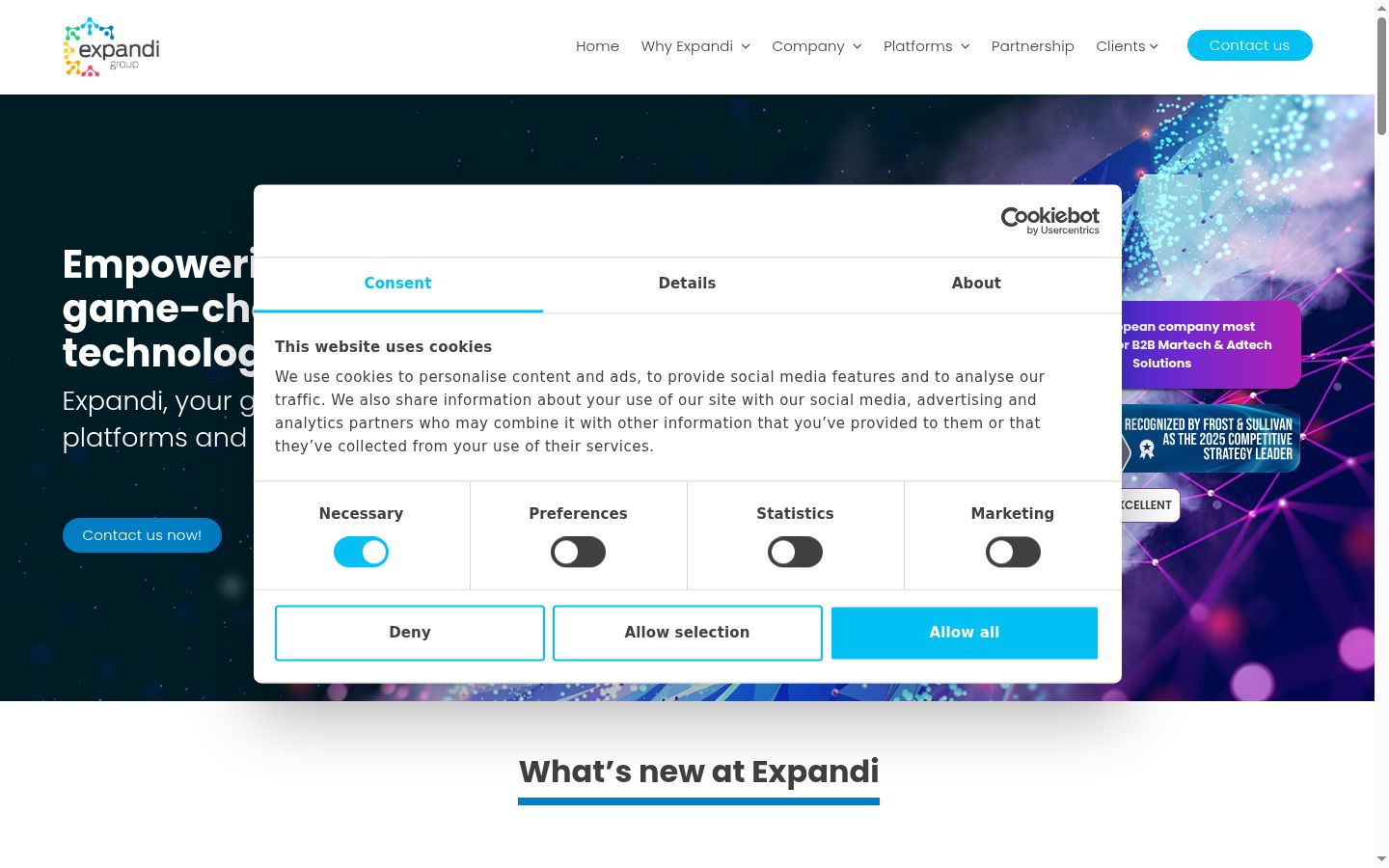 Screenshot del banner di consenso mostrato prima di qualsiasi interazione