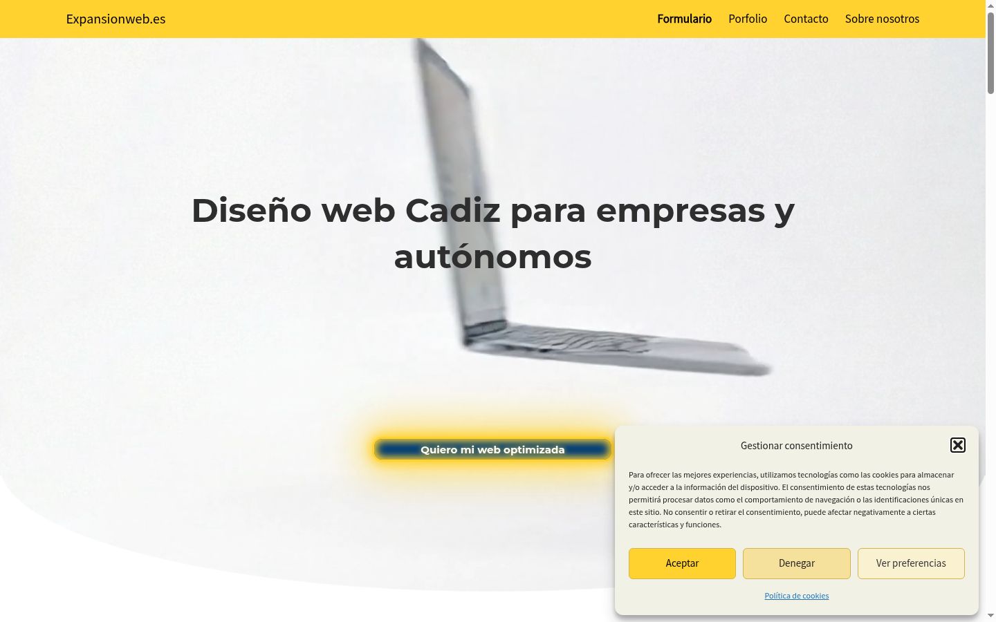 Captura de pantalla del banner de consentimiento mostrado antes de cualquier interacción