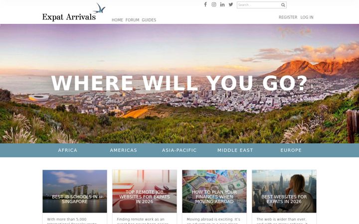 Screenshot of expatarrivals.com