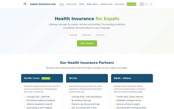 Screenshot of expats-insurance.com