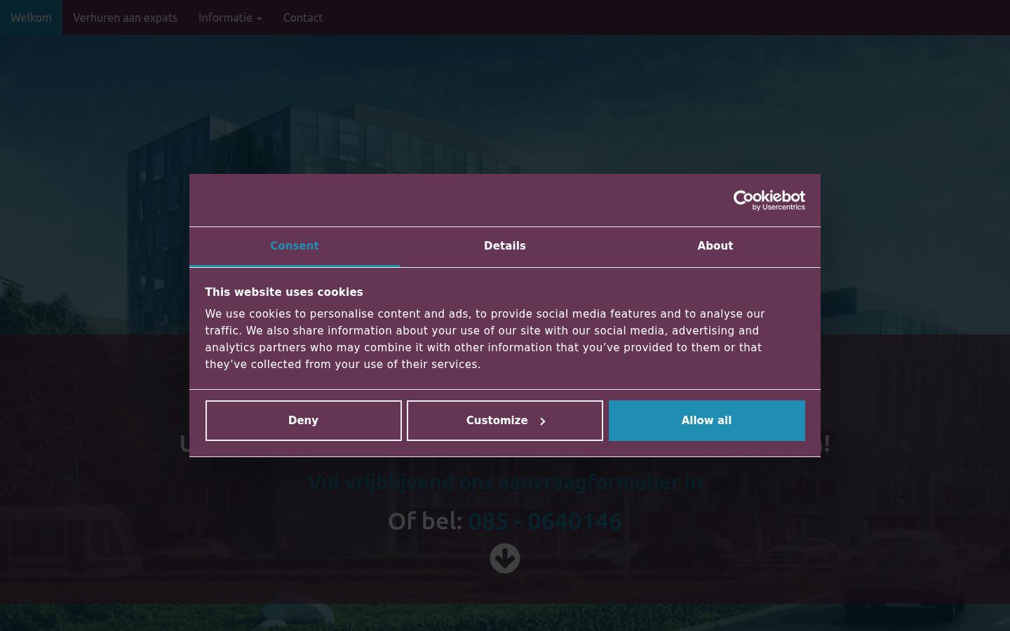 Screenshot del banner di consenso mostrato prima di qualsiasi interazione