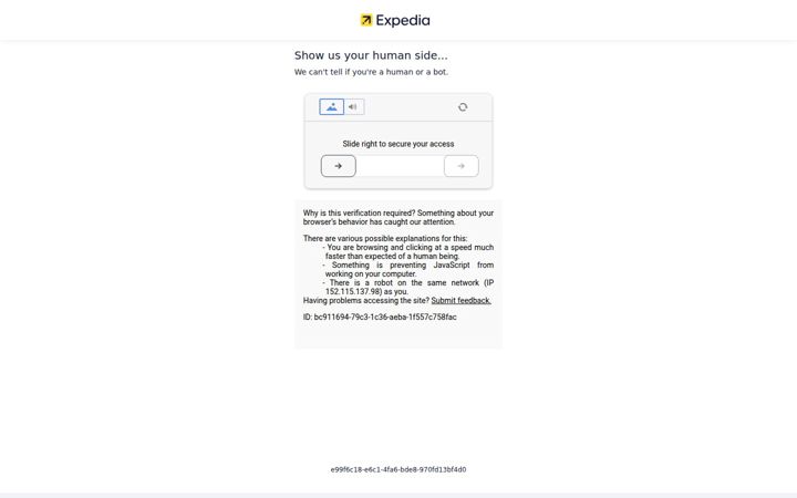 Snimka zaslona za expedia.co.uk