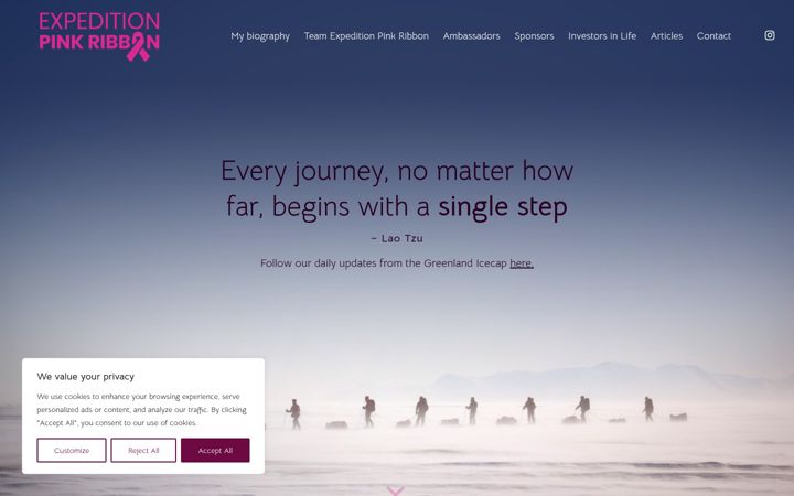 Screenshot of expeditionpinkribbon.no