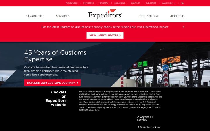 Ekrano kopija expeditors.com