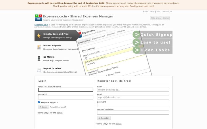 Screenshot of expenses.co.in