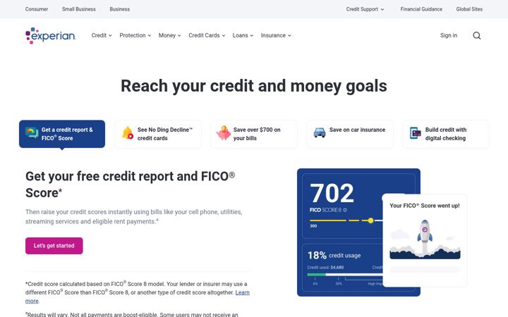 Screenshot di experian.com