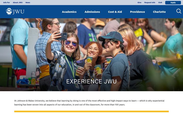 Screenshot of experience.jwu.edu