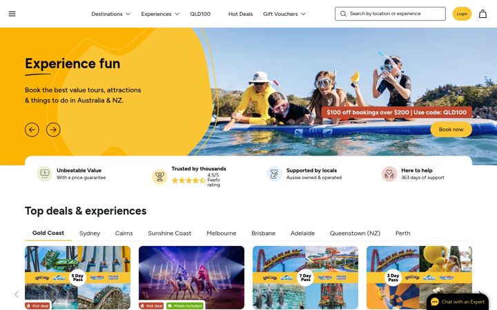 Ekrano kopija experienceoz.com.au