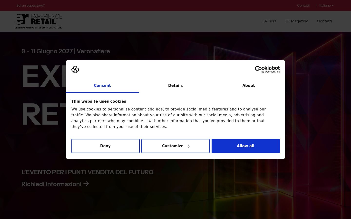 Sutikimo reklamjuostės, rodytos prieš bet kokią sąveiką, ekrano kopija