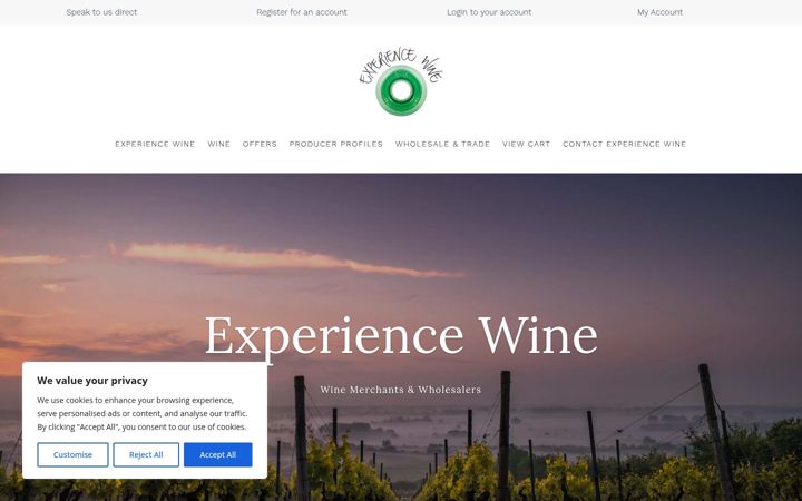 Skærmbillede af experiencewine.co.uk