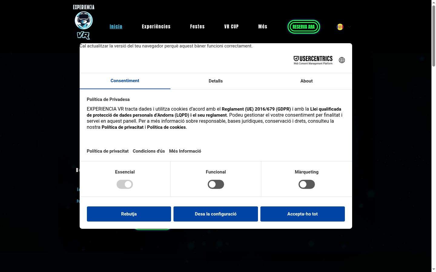 Screenshot tal-banner tal-kunsens muri qabel kwalunkwe interazzjoni