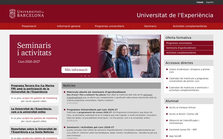 Screenshot of experiencia.ub.edu